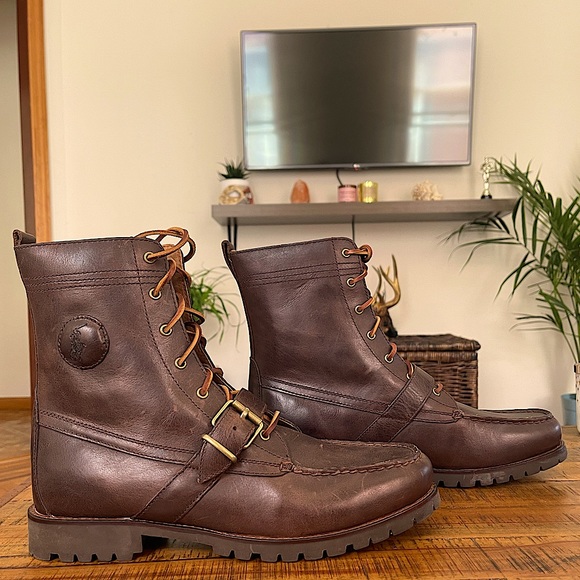 Polo Ralph Lauren Men’s Ranger Boot in Dark Brown, Smooth Oil Leather. Size 12 D - Picture 1 of 6